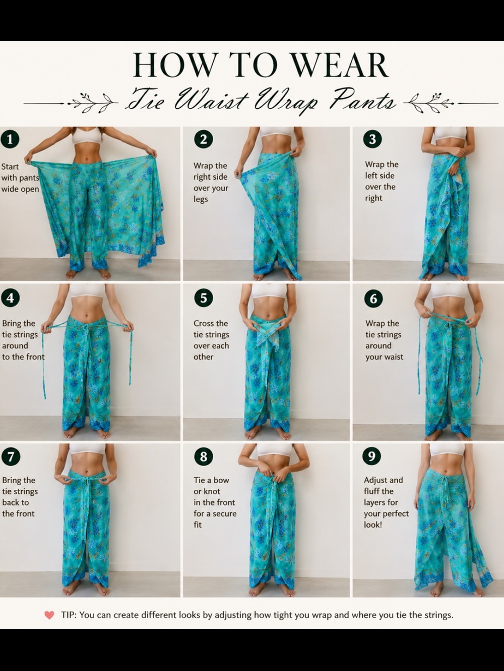 Women's Tie Waist Wrap Pants - Teal Floral